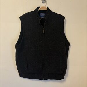 Pendleton Men's 100% Shetland Wool Sweater Vest Gray Full Zip Fleece Lined L